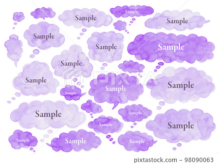 紫色蓬鬆的雲形氣球水彩素材 98090063