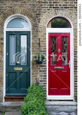 Two colorful doors. Decision, concept of the important choice in life Two colorful doors. Decision, concept of the important choice in life 98090081