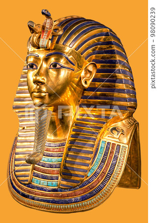 Funeral mask of pharaoh Tutankhamun on yellow background 98090239