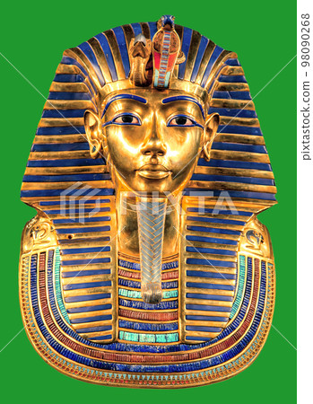 Egyptian pharaoh Tutankhamun's burial mask on green background 98090268