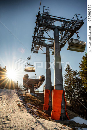 Top station of ski-lift chair at Salamandra resort in winter season, Slovakia 98090452