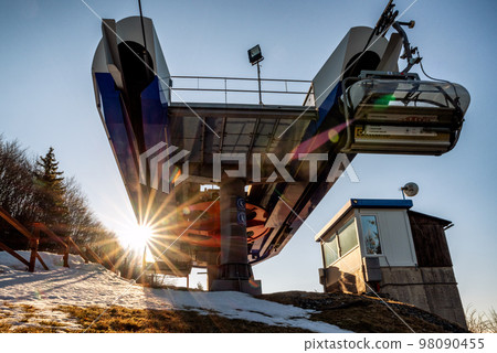 Top station of ski-lift chair at Salamandra resort in winter season, Slovakia 98090455