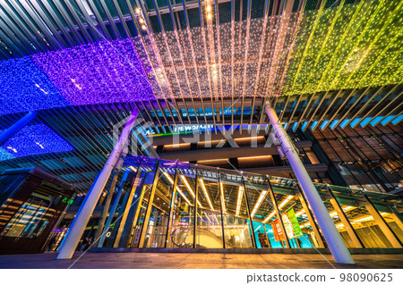 Yokohama cityscape in Japan Illumination of the large roof of the central west exit square of Yokohama Station. Beautiful in various colors = January 9 Yokohama cityscape in Japan Illumination of the large roof of the central west exit square of Yokohama Station. Beautiful in various colors = January 9 98090625