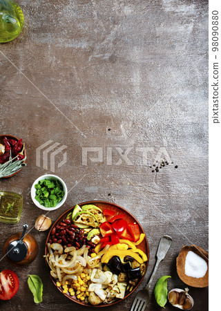 Fried healthy vegetables on a plate 98090880