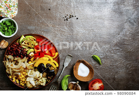 Fried healthy vegetables on a plate 98090884