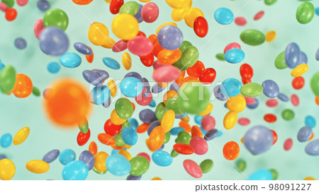 Sweet candies flying, freeze motion Sweet candies flying, freeze motion 98091227