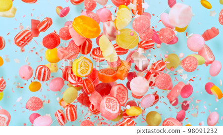 Sweet candies flying, freeze motion Sweet candies flying, freeze motion 98091232