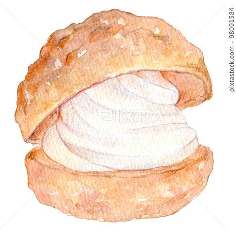 水彩插圖奶油泡芙 98091584