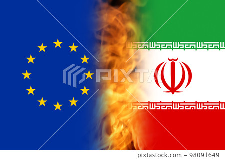 Defocus Iran sanctions concept. Iranian flag, concept on the topic of sanctions in Iran. War between Iran and EU, Europe. Fire, flame. Out of focus Defocus Iran sanctions concept. Iranian flag, concept on the topic of sanctions in Iran. War between Iran and EU, Europe. Fire, flame. Out of focus 98091649