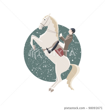 Rider and horse make an upward jump, classic dressage, vector Rider and horse make an upward jump, classic dressage, vector 98091671