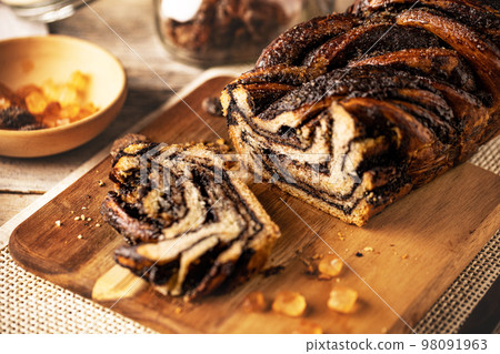 Chocolate babka or brioche bread. Chocolate babka or brioche bread. 98091963