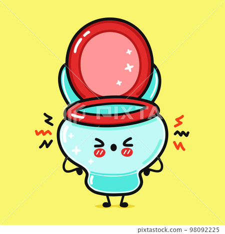 Cute angry toilet character. Vector hand drawn cartoon kawaii character illustration icon. Isolated on yellow background. Sad toilet character concept 98092225