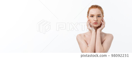 Beautiful woman female skin care healthy hair and skin close up face beauty portrait. 98092231
