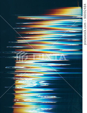 Glitch overlay. Distorted display. Multicolor striped background. 98092484