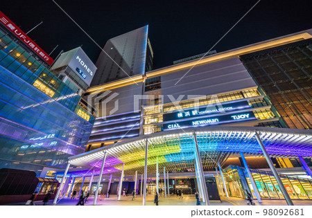 Yokohama cityscape in Japan Yokohama station. The large roof of Yokohama Station Central West Exit Square is lit up and changes to various colors = January 9 98092681