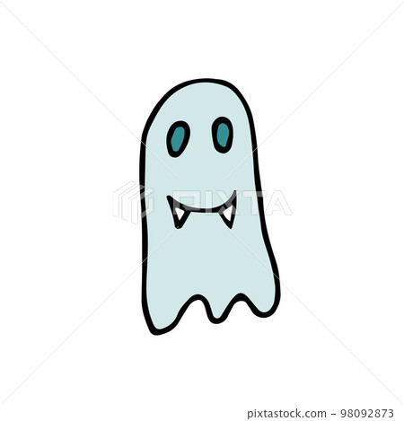 Doodle Halloween smiling ghost. Cartoon character with fangs Doodle Halloween smiling ghost. Cartoon character with fangs 98092873