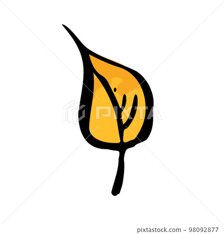 Autumn yellow ink leaf. Hand-drawn color textured herb Autumn yellow ink leaf. Hand-drawn color textured herb 98092877