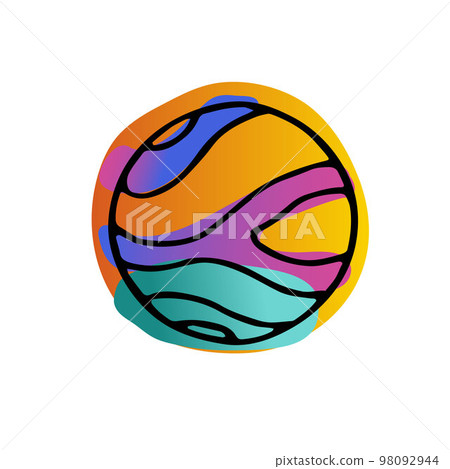 Bright space doodle sticker. Hand drawn Planet Bright space doodle sticker. Hand drawn Planet 98092944
