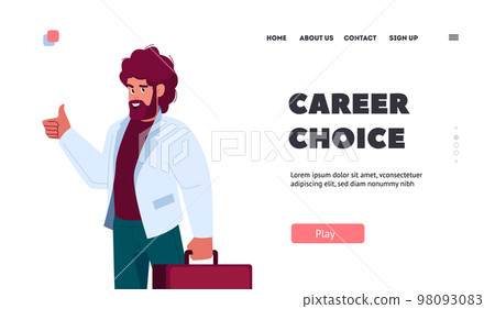 Career Choice Landing Page Template. Adult Businessman Show Thumb Up, Male Character, Man in White Jacket with Briefcase 98093083