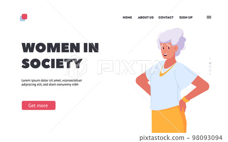 Woman in Society Landing Page Template. Senior Female Character Wear Blouse and Skirt. Mature Positive Grandmother Woman in Society Landing Page Template. Senior Female Character Wear Blouse and Skirt. Mature Positive Grandmother 98093094