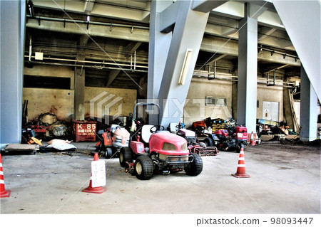 Baseball field ground maintenance vehicle storage area 98093447