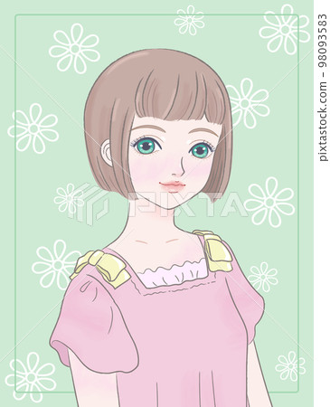 Short hair girl half body close-up Short hair girl half body close-up 98093583