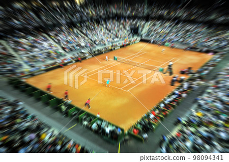 Sports tennis arena with public in a dynamic motion 98094341
