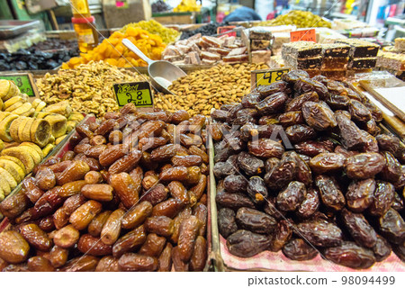Dried fruits in the market, Jerusalem, Israel 98094499