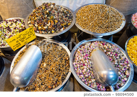 Arab market in Jerusalem with different goods Arab market in Jerusalem with different goods 98094500