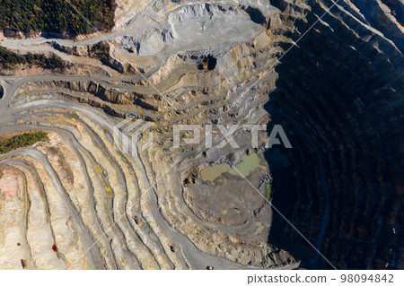 Aerial view of Europe second largest open pit copper mine, Rosia Poieni, Romania 98094842