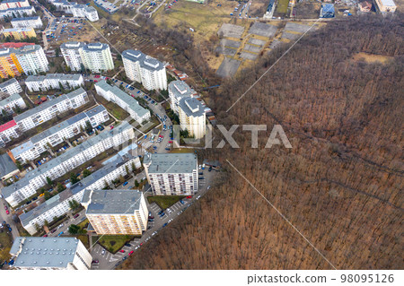 Drone view of urban environment, city taking place of nature 98095126