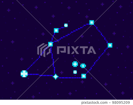Auriga constellation in pixel art style. 8-bit stars in the night sky in retro video game style. Cluster of stars and galaxies. Design for applications, banners and posters. Vector illustration Auriga constellation in pixel art style. 8-bit stars in the night sky in retro video game style. Cluster of stars and galaxies. Design for applications, banners and posters. Vector illustration 98095209