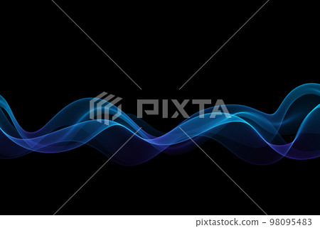 Abstract dark background with blue gradient wave,transparent glowing wave design. 98095483