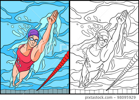 Swimming Coloring Page Colored Illustration 98095929