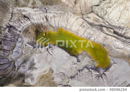 Aerial shot of opencast mine lake 98096284