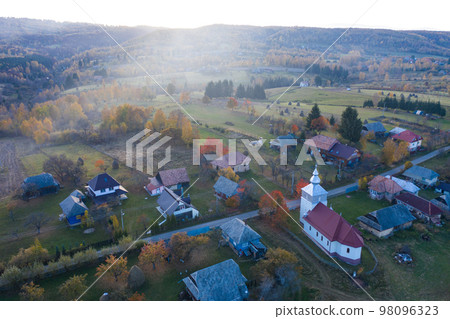 Village aerial top drone view 98096323