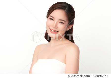 Beautiful young asian woman with clean fresh skin on white background, Face care, Facial treatment, Cosmetology, beauty and spa, Asian women portrait. 98096345