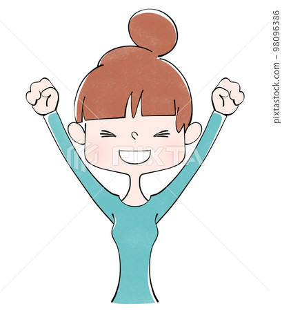 Yay! Illustration of a woman happily raising her fists 98096386
