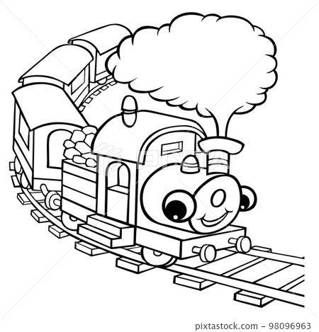 happy train, locomotive with steam - colouring page for children happy train, locomotive with steam - colouring page for children 98096963