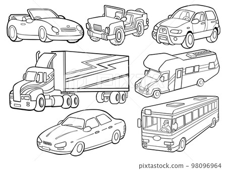 Set of different cars - Coloring page,...-插圖素材 [98096964] - PIXTA圖庫