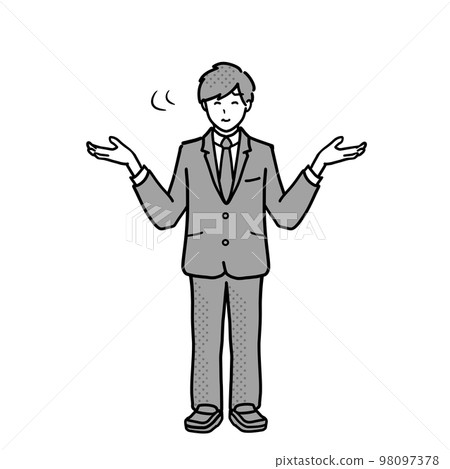 A male student in uniform making a handshake gesture Full-body illustration Monochrome 98097378