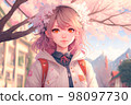 Spring beautiful girl image with cherry blossoms (AI generation) 98097730