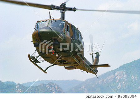 Ground Self-Defense Force helicopter taking off Ground Self-Defense Force helicopter taking off 98098394