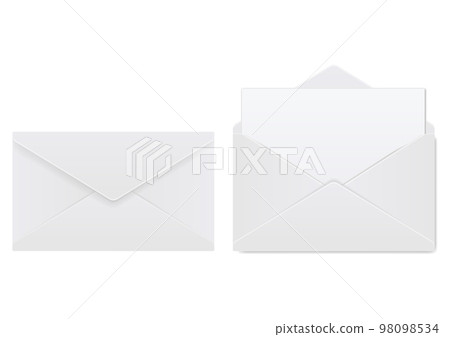 Realistic envelope. Design template for mockup. Opened and closed realistic mockup. Blank stationery letter folded and unfolded view 98098534