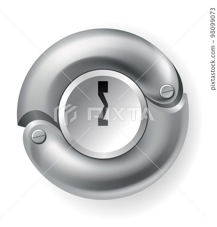 Metal or steel secure keyhole. Element for door locks, template. Realistic silver or chrome key hole mockup isolated on white background 98099073