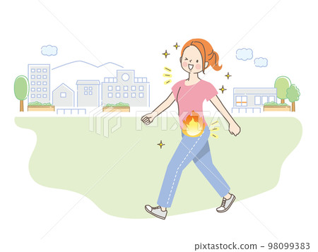 Image illustration of a young woman walking on a diet in the park 98099383
