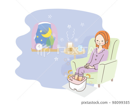 晚上睡覺前在足浴中放鬆的女人 98099385