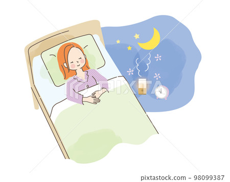 一個女人在床上睡得很香的插圖素材 98099387