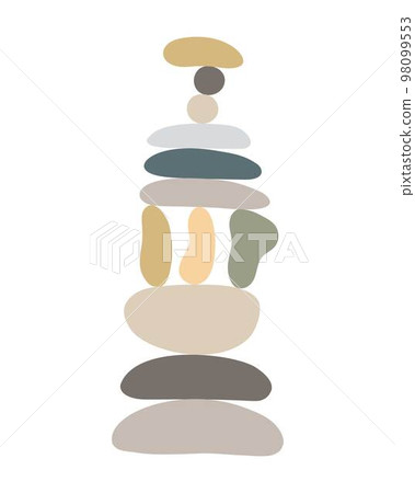 Zen stones cairns simple abstract flat style vector illustration, relax, meditation and yoga concept, boho colors stone pyramid for making banners, posters, cards, prints, wall art 98099553