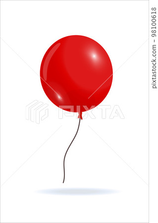 Round red balloon flying in air, loose thread 98100618